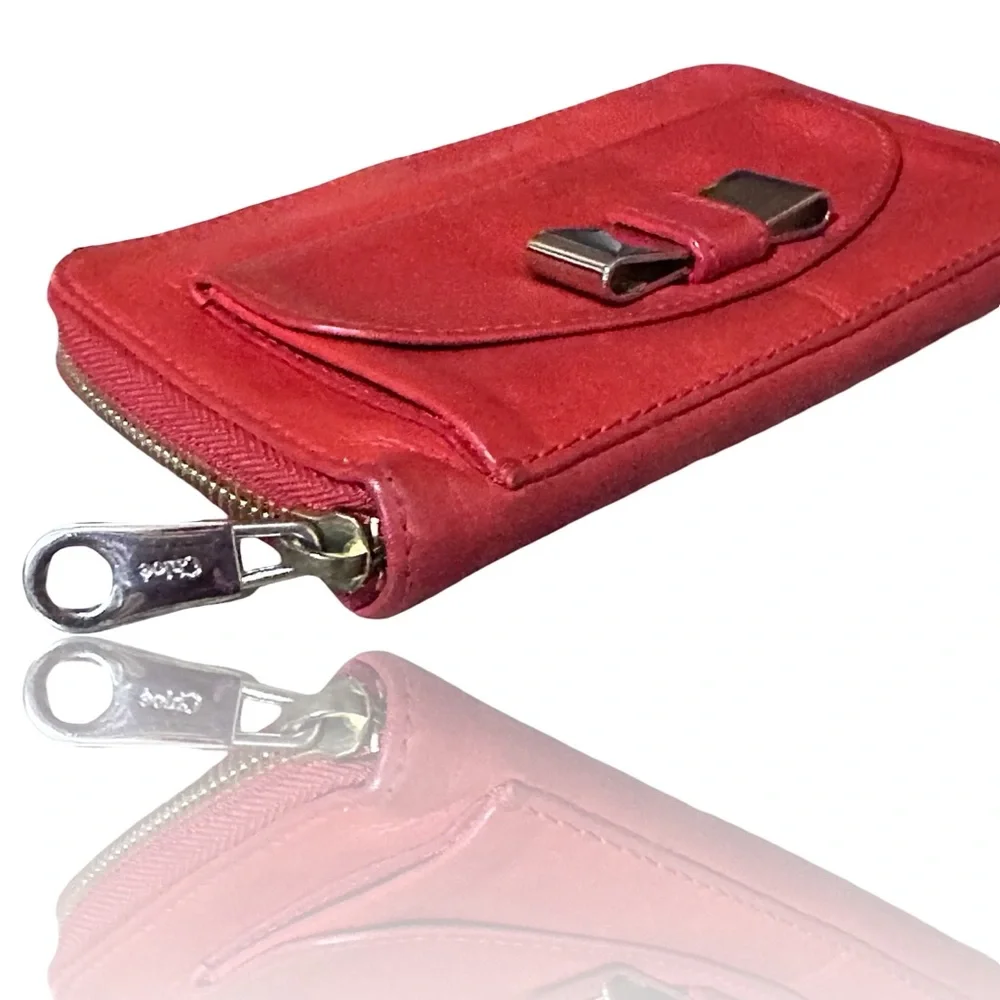 Chloe Wallet ❤️ COA Lily Ribbon Wallet in Bright Red Soft Pebbled Leather